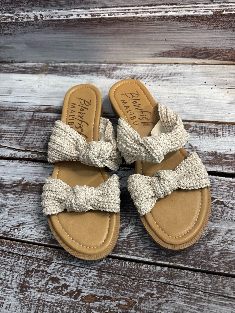 Blowfish Malibu Beige Knotted Double-Strap Slide Sandals